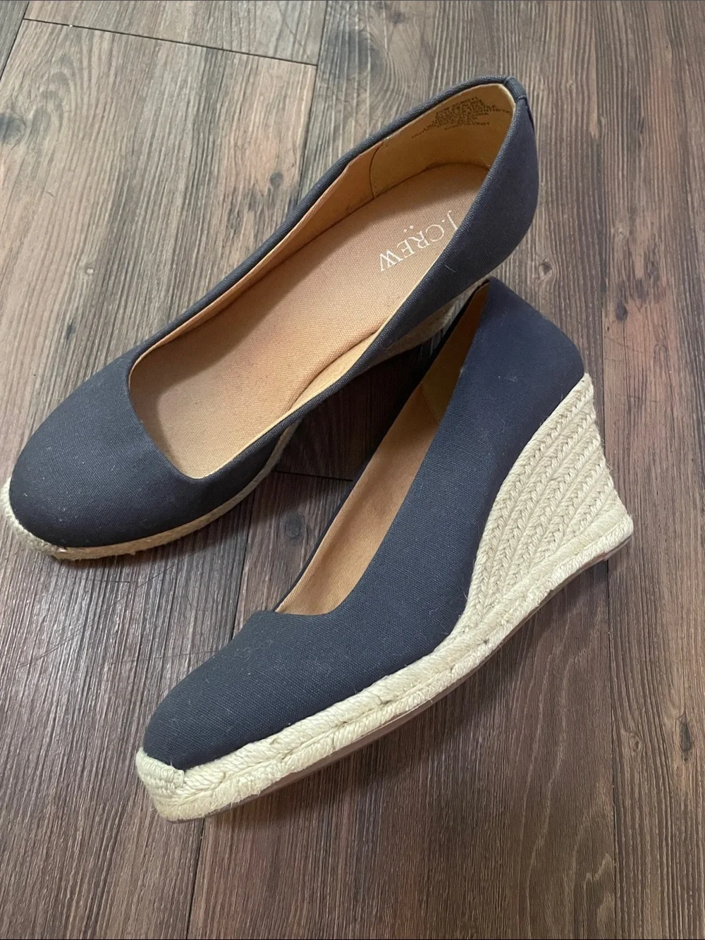 J.CREW Factory navy blue Canvas espadrille wedges,Sz.9,5!NEW